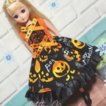 リカちゃん服ワンピース　〜ハロウィンパンプキン(黒)〜