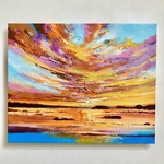 海に沈む夕日＊風景画　絵画　テクスチャーアート　抽象画　アクリル画　海