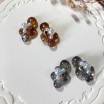 【送料無料】遊び心いっぱいオシャレなクロワッサンピアス 金属アレルギー対応 ビジューピアス チョコブラウン