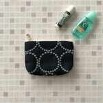 tambourine  ミニポーチ  マチつき　ネイビー×ライトグリーン　ミナペルホネン の刺繍生地　タンバリン　mina perhonen 