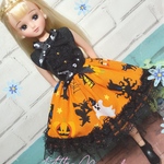 リカちゃん服ワンピース　〜ハッピーハロウィン(オレンジ)〜