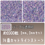 パープル透明AB【2mm3mm半々】 約2000粒　ラインストーン　高分子ストーン　ネイルパーツ　デコパーツ