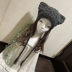 ☆ ストラップ付き 猫耳 ニット帽☆チャコールグレー 29