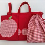 入園入学 レッスンバッグ 3点セット 帆布 りんごアップリケ 
