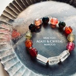 【御売約9/27★kingyok様】1300→900　　　　　BL380-413水晶+アゲートvintage color 17㎝*天然石ブレスレット　[送料無料] 　