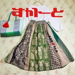 panhaha様専用　870 スカート　こけし　手ぬぐい　手拭い　リメイク　ハンドメイド　柿渋染　古布　着物リメイク　浴衣リメイク　手拭いリメイク　古布リメイク