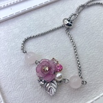 桜色薔薇とローズクォーツのシンプルブレスレット