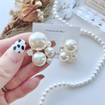 silver925芯　ビジュー×パールの大ぶりピアス/イヤリング　ゴールド