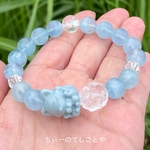🆕瑪瑙九尾狐さんと水晶蓮彫り入り♡エンジェルクラウドアクアマリンブレスレット