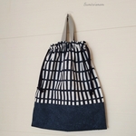 【送料込】✰*30×35✰* デニム調格子柄✜きんちゃく袋(内布&持ち手付き)