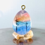黄昏の海街の卵型レジンネックレス チャーム キーホルダー 空玉レジン 雲レジン