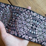 70㎝カット済【インド刺繍リボン】シルク　刺繍　リボン　りぼん   【ブラック】