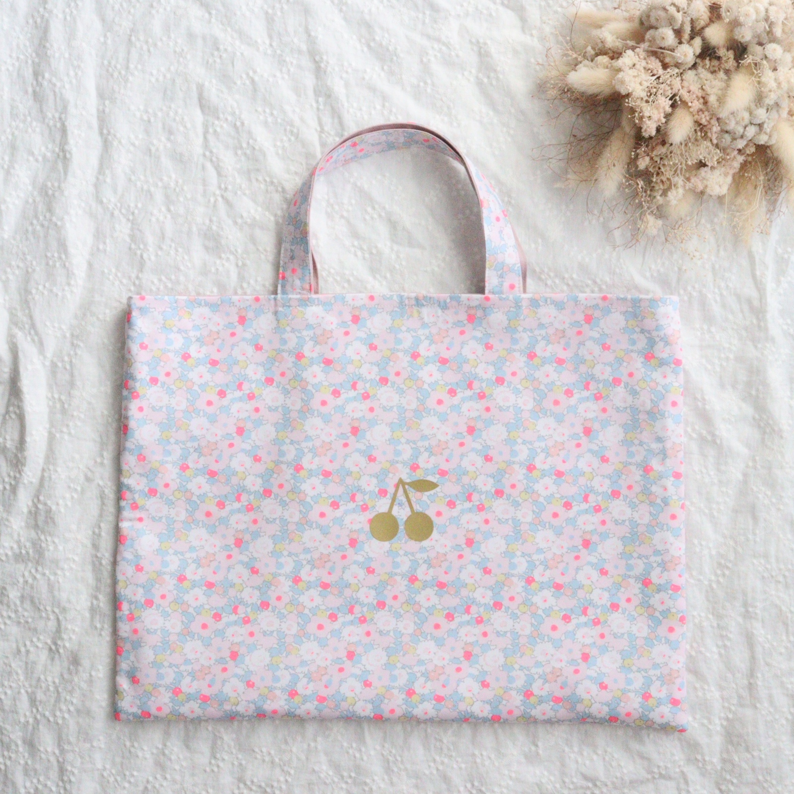 再販3】リバティレッスンバッグミシェル手提げ袋さくらんぼ入園入学