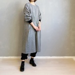 ミニ千鳥格子の働くワンピース。ダブルガーゼ。袖リブ。フリーサイズ。【受注製作】