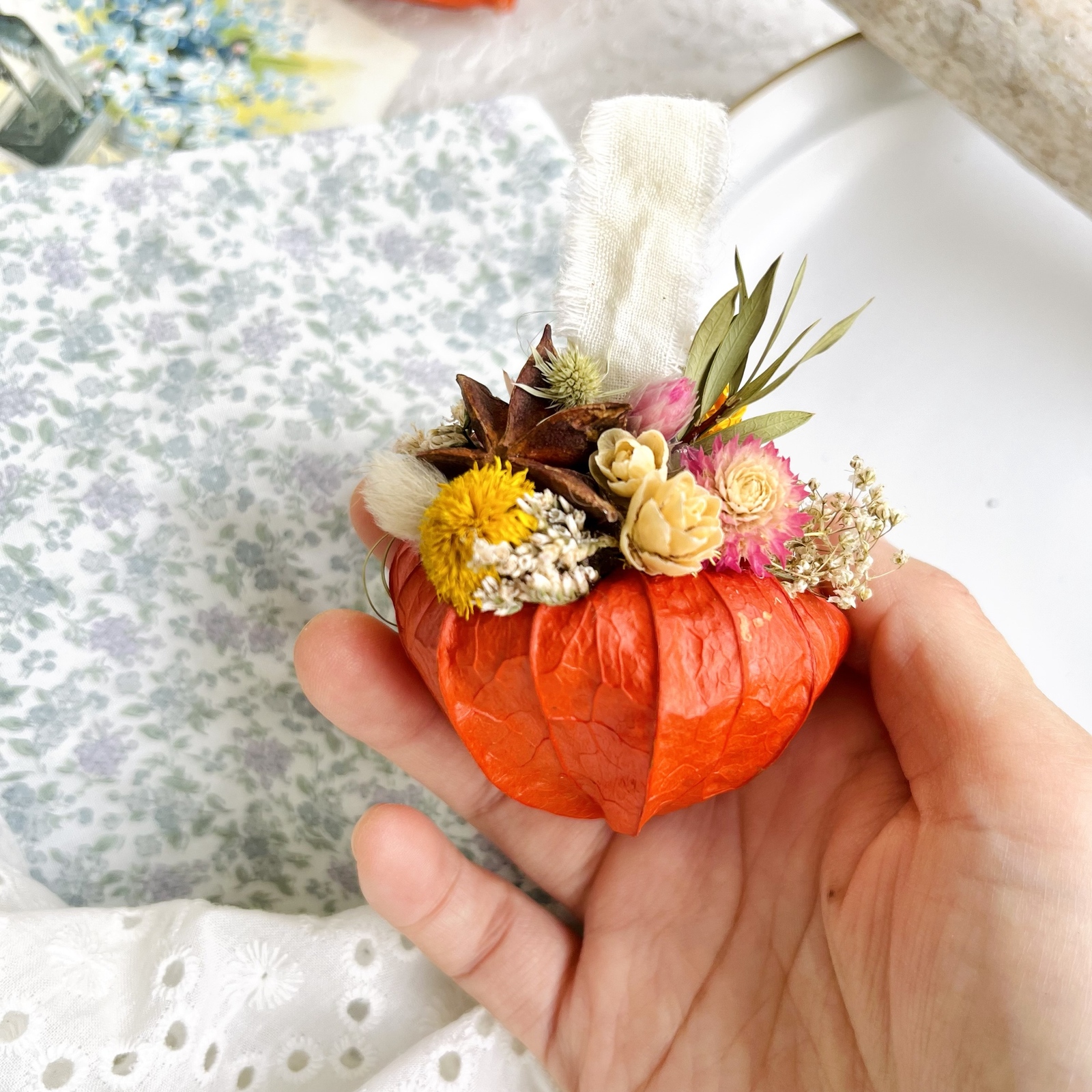 両面アレンジほおずきガーランド ハロウィンスワッグ 秋スワッグ