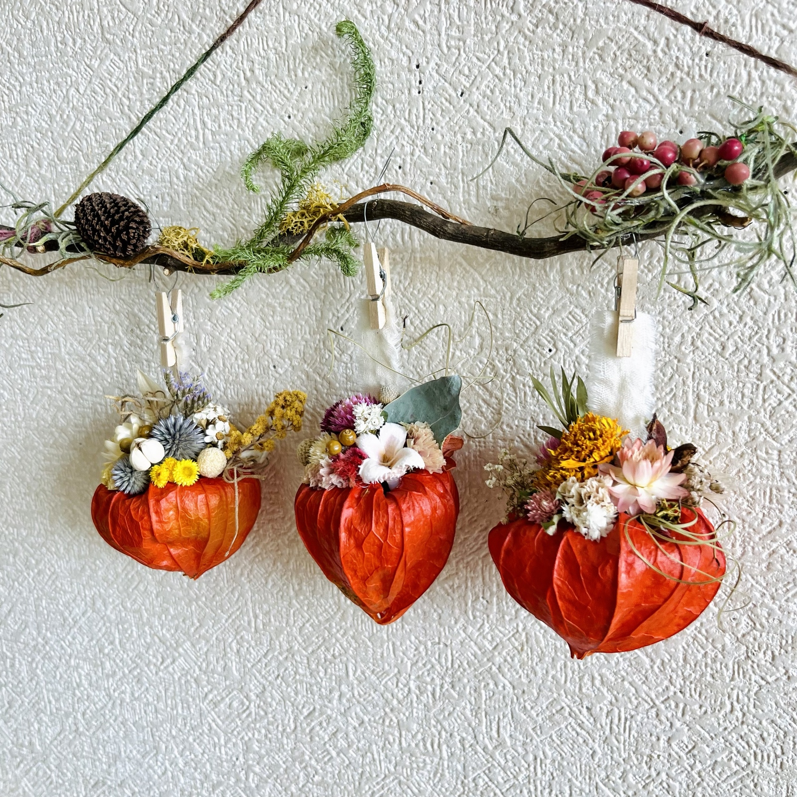 両面アレンジほおずきガーランド ハロウィンスワッグ 秋スワッグ