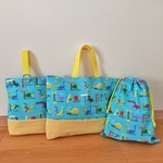 入園入学 準備3点セット【送料無料】【3年間お直し無料保証つき】  恐竜柄 ブルー×イエローチェック