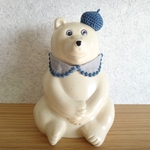 しろくま貯金箱　ミナペルホネン　タンバリン　つけ襟＆ベレー帽　ハンドメイド