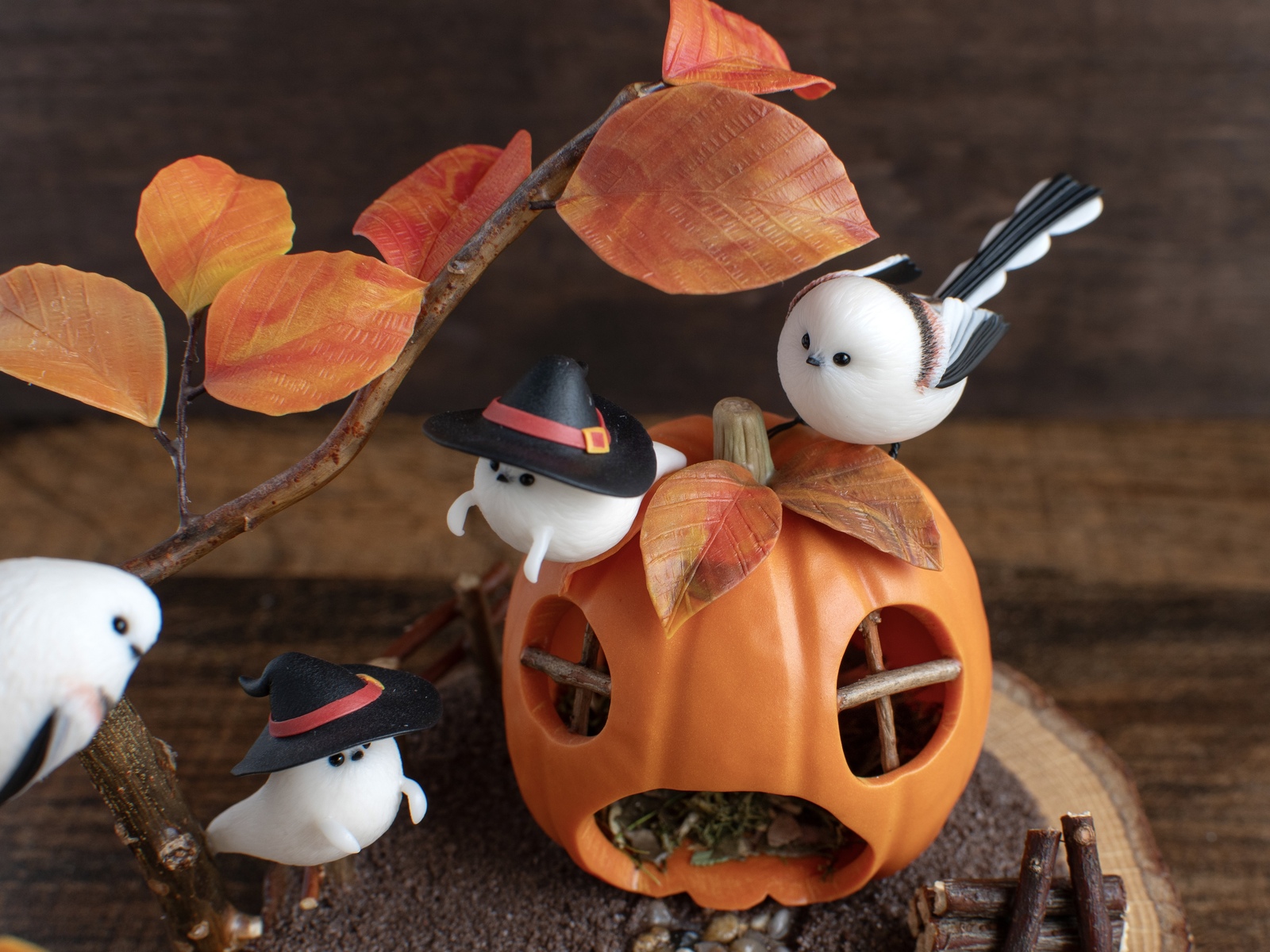 ⭐️新作⭐️シマエナガとカボチャの家(ハロウィン)【部屋の中で野鳥