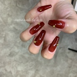 ネイルチップ　ボルドー　赤　シンプル　成人式　結婚式　和装　ゴールド　ワンカラー