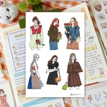 花&カバンを持った女の子シール11（girls sticker20）人物ステッカー