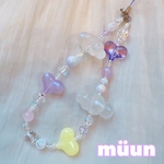 💜☁️ぷりぷりハート　もくもく雲　ストラップ　iPhoneケース ストラップ　ビーズアクセサリー　プラビーズ　スマホケース　ロングストラップ　ハンドストラップ　韓国ビーズ