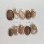再販〖大人気꙳⋆〗caffè e llatte☕️  no.005【size order】ニュアンスネイルチップ / 天然石風ストーン /ブラウン
