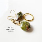 PP380-461アマゾナイト+AGATE asymmetry*天然石ピアス  ｽﾃﾝﾚｽｽﾁｰﾙ   *送料無料*　イヤリング＆樹脂ピアス交換OK　