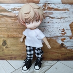 Tシャツとサスペンダー付きロールアップパンツセット☆黒白チェック☆ねんどろいどどーる 服
