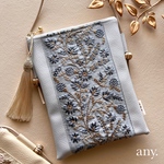 【受注制作🪡】インド刺繍リボンスマホポシェット bluegray🩶スマホショルダー お散歩ショルダー サコッシュ