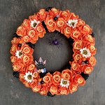 No.wreath-15520★大型ハロウィンリース23-(5)蜘蛛の巣&ハロウィンピック　38cm・アーティフィシャルフラワー/造花リース/秋のリース/ハロウィンリース/大型リース
