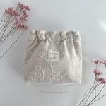 cotton linen お花柄♡ キナリ系　三角マチのバネ口ポーチ12cmバネ