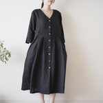 10th感謝祭⭐︎19,800円→16,800円リネンV前開き袖スリット８分袖ワンピース  No.279