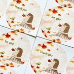 🦔透明水彩画「ハリネズミくんの秋　シール」イラストシール 48枚 サンキューシール 丸シール  はりねずみ　インコ　紅葉　秋　敬老の日　トンボ　とんぼ　リンゴ　ギフト　ラッピング　ショップシール