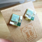 再販♡グリーン系タイル♡ホワイトシェルのスクエアイヤリング♡