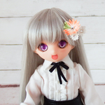 オレンジのぼかしと白い花　つまみ細工のかんざし髪飾り　 オビツ11・1/6・1/3ドール用　アクセサリー