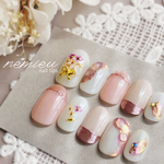 #33 ネイルチップ ピンクブーケ🌸水彩ネイル マグネットネイル マグネットフレンチ お花ネイル 花束ネイル ピンクネイル 推しネイル 推しカラー 大人かわいい