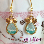  再販♡リボンパール雫シェルピアスNo4♡ノンホール可