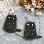 2個 黒猫 イルミネーション フック ピアス
