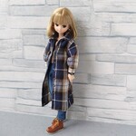ロングシャツ（ネイビー×ベージュ）☆リカちゃん・服☆