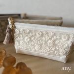 秋冬新作✨インド刺繍リボンポーチ 大人ポーチ ivory white🤍マチ付き✨用途いろいろ！便利なサイズ　