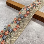約6.5cm幅/刺繍リボン/カラーチュール(ライトグリーン)/花柄