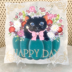 na031様売約済み、イーゼル付き、幸運を招くブルーベルベットなピンクリボンのプリティcat💕
