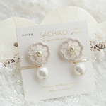  【イヤリング】macaron pearl -pearl grey- オーガンジー刺繍アクセサリー
