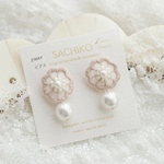 【ピアス】macaron pearl -pink- オーガンジー刺繍アクセサリー
