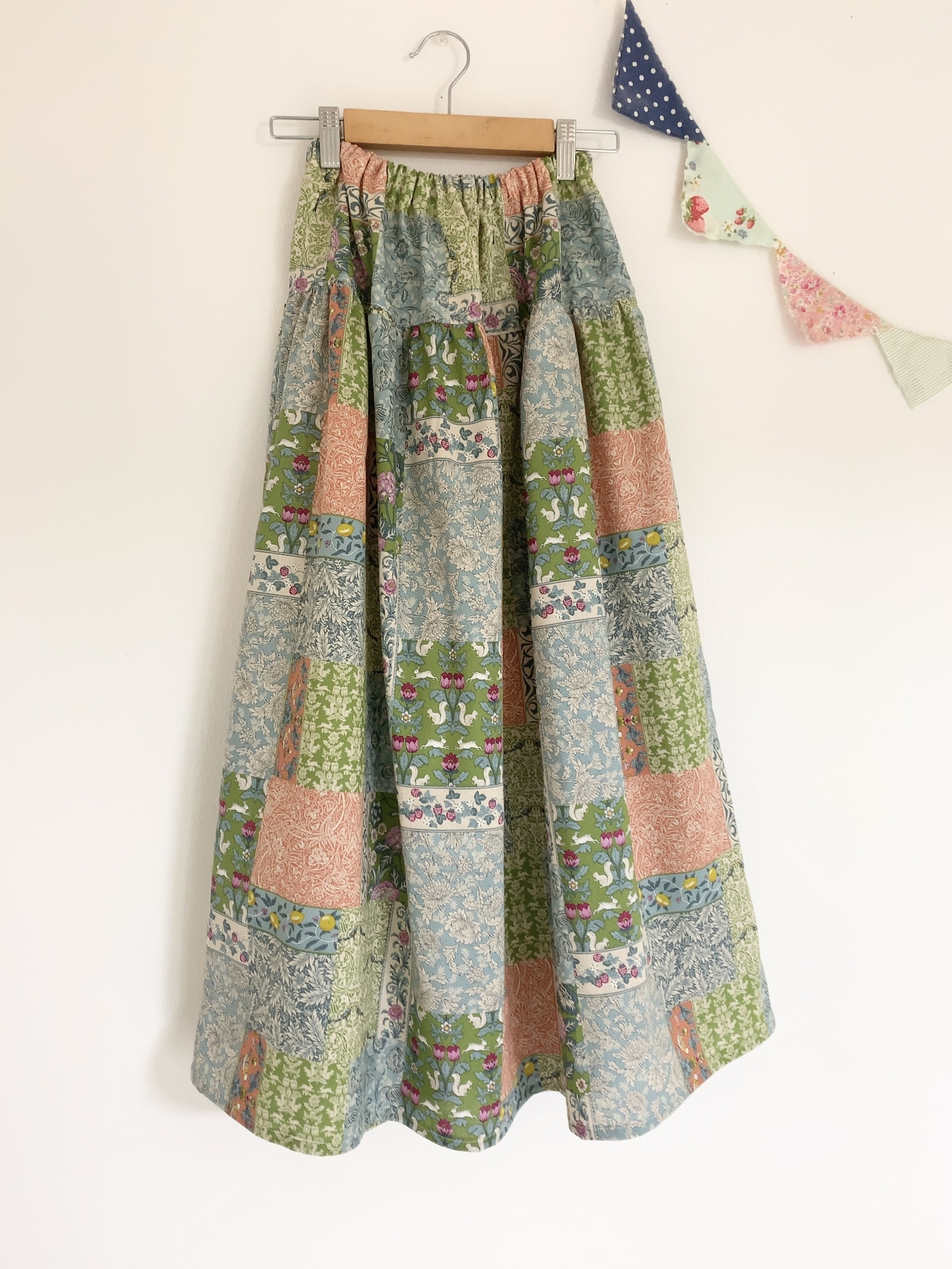 ＊Art Nouveau Patchwork♪マキシティアードスカート(green)＊