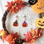 【ハロウィンシリーズ　ネコ✖️パンプキン】ハロウィン　かぼちゃ　パンプキン　猫　ねこ　ビーズ　紫　パープル　四角　黒　ブラック　オレンジ　仮装　コスプレ　パーティー　フェス　コンサート