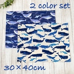 30×40cm ◉ 宙飛ぶクジラ ◉ ランチョンマット　2色セット　生成り＆ブルー（各1枚）　幼稚園　小学校　給食