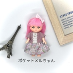 パープルフラワーワンピース&リボンのヘアアクセセット＊ポケットメルちゃん・ポケメル＊