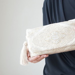 【花菱に唐草模様　ゴールド帯リメイク クラッチバック＆ハンドバック】結婚式、パーティー、お呼ばれの日に。